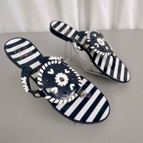 JACK ROGERS NAVY BLUE GEORICA MAE JELLY WHIPSTICH FLAT SANDALS SIZE 7 - Picture 1 of 7